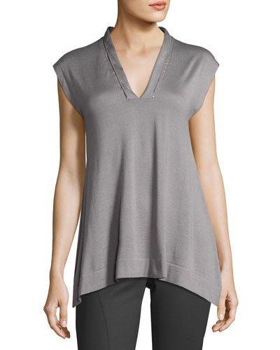 Cashmere-blend V-neck Sleeveless Top, Gray