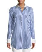 Contrast-collar Button-front Striped