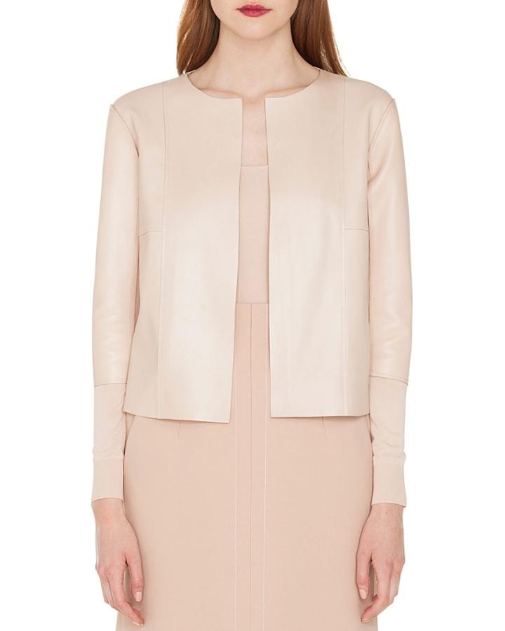 Open-front Napa Leather Short Jacket With Knit Combo