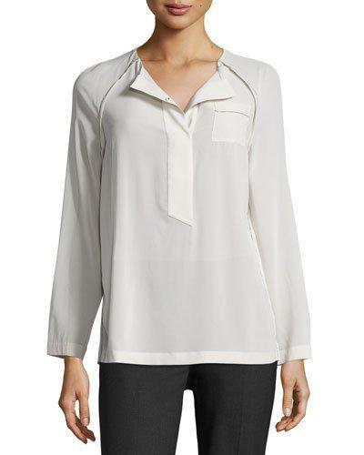 Monili-trim Silk-blend Blouse, Cream