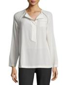 Monili-trim Silk-blend Blouse, Cream