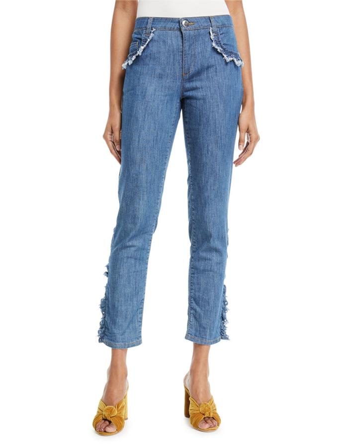 Frayed-trim Crop Jeans