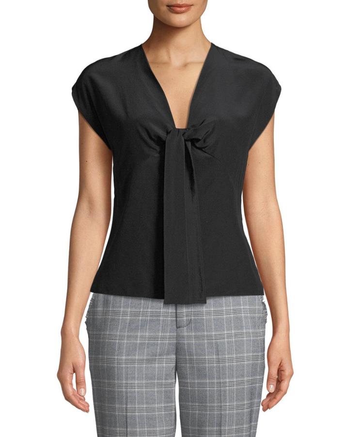 Sleeveless Tie-front V-neck Blouse