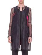 Long-sleeve Floral-back Jacket, Schwarz/multi Colors