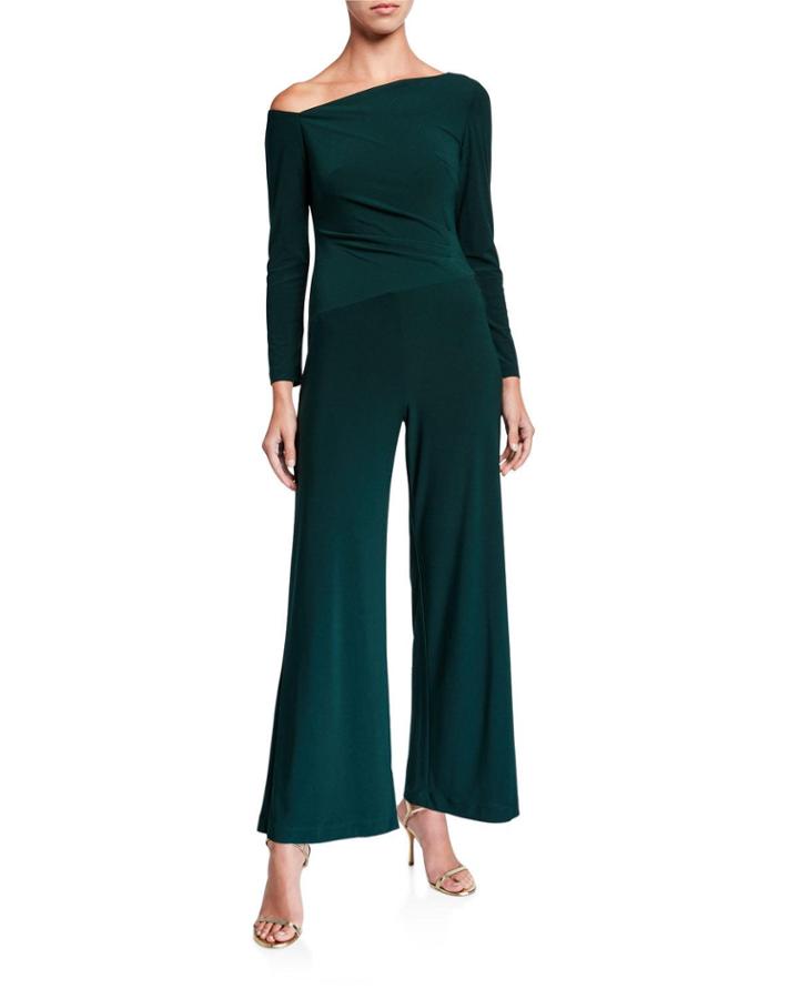 Boat Neck Long Sleeve Jersey Jumpsuit