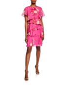 Floral Short-sleeve Multitiered Chiffon Dress