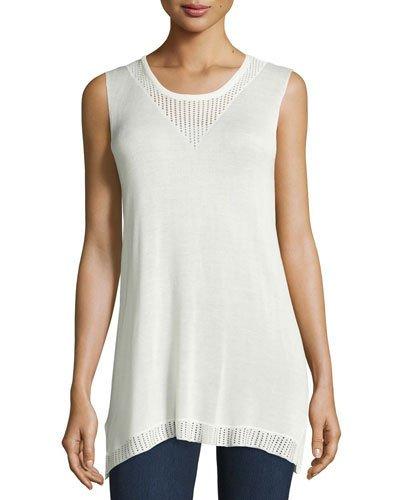 Stretch-knit Sleeveless Tank, Ivory