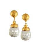 Hammered Golden Mother-of-pearl Inlay Drop Earrings