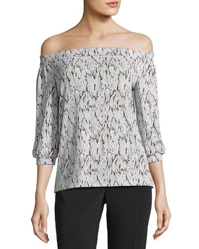 Off-the-shoulder Graphic-print Peasant Top