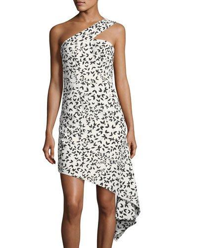 Overpowered One-shoulder Asymmetric Leaf-print Dress