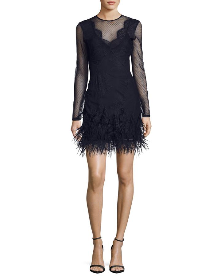 Amabella Embroidered Cocktail Dress With Ditsy Mesh & Feathered Hem