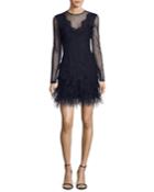 Amabella Embroidered Cocktail Dress With Ditsy Mesh & Feathered Hem