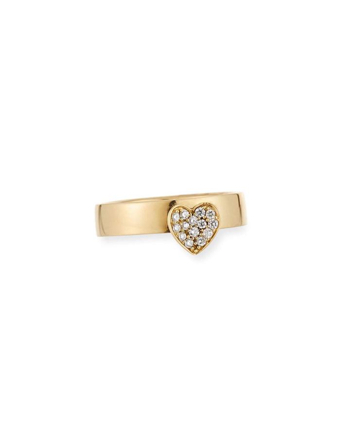 18k Yellow Gold 3d Diamond Heart Ring