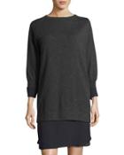 Cashmere Chiffon-trim Sweaterdress, Dark Gray