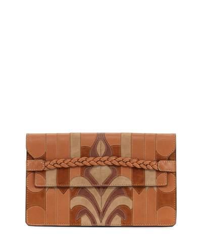 Patchwork Mixed Leather Clutch Bag, Brown