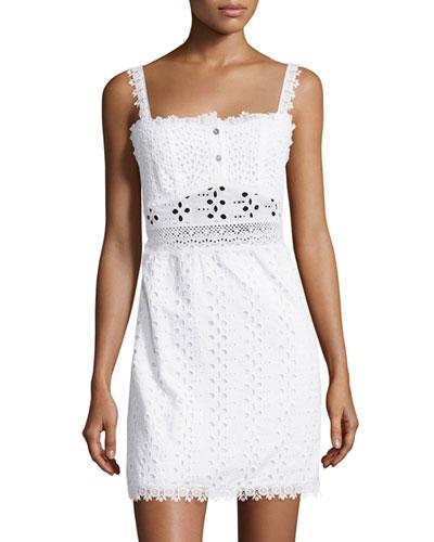 Eyelet Sleeveless Cover-up Dress, White