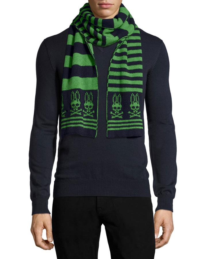 Psycho Bunny Dundee Striped Logo Scarf, Navy/apple,