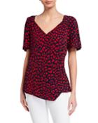 Printed Faux-wrap Shirred Asymmetric Top