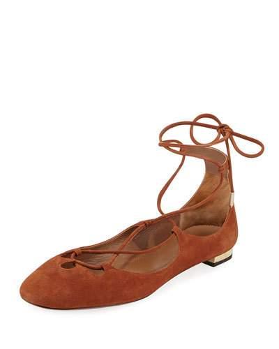 Dancer Lace-up Ballerina Flat, Brown