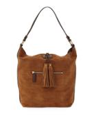 Clara Suede Tassel Hobo Bag, Brown