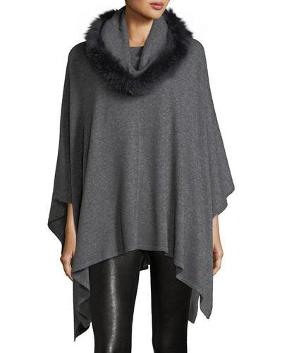 Fur-trim Cashmere-blend Poncho