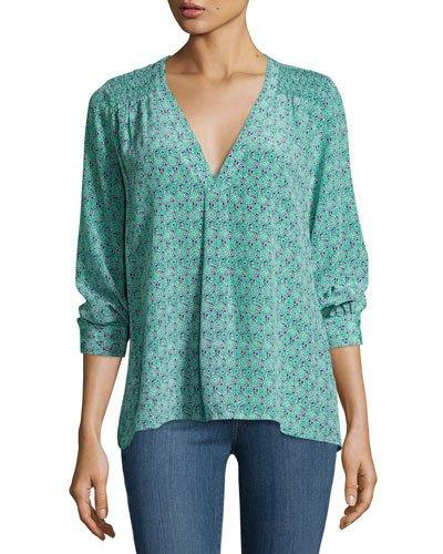 Aceline Floral-print Silk Top, Green
