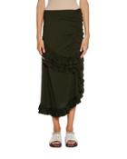 Ruched Ruffled Maxi Skirt, Glass Green