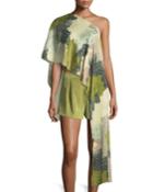 Floral-print One-shoulder Asymmetric Top
