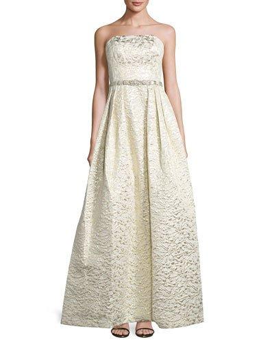 Strapless Jacquard Gown, Vanilla Gold