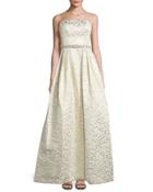 Strapless Jacquard Gown, Vanilla Gold