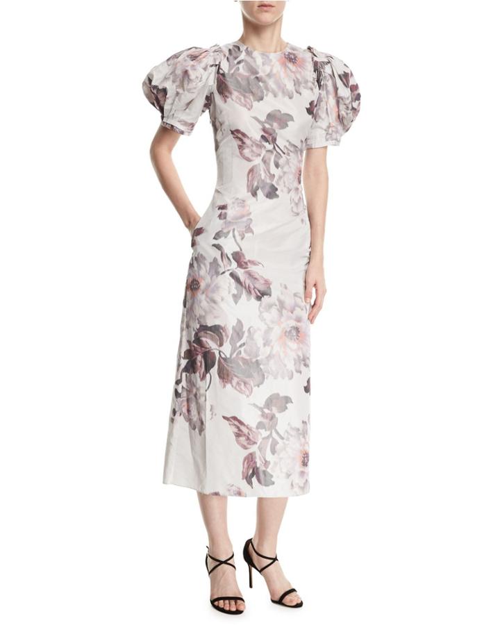 Damara Puff-sleeve Midi Cocktail Dress