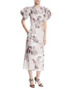 Damara Puff-sleeve Midi Cocktail Dress