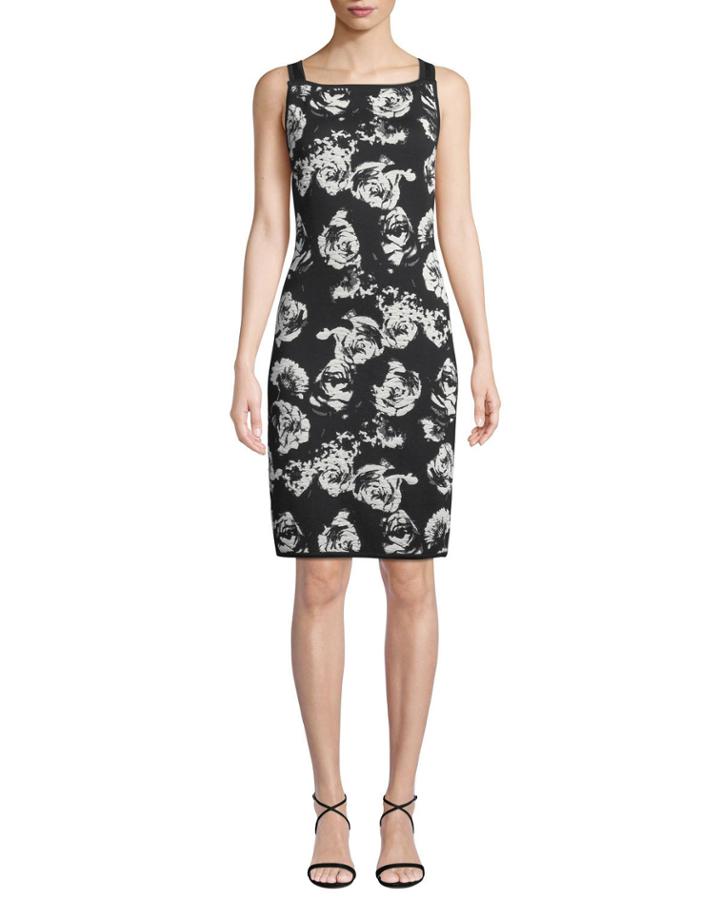Blister Sleeveless Floral-jacquard Body-con Knit Dress