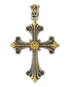 Sterling Silver & 18k Fleur Cross Pendant