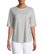 Short Elbow-sleeve Printed Crewneck Tee