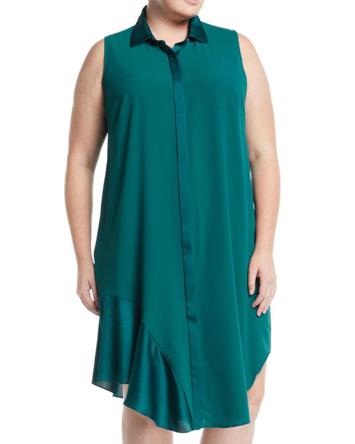 Sleeveless Silky-trim Shirtdress,