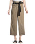 Sash-waist Crossover Utility Pants, Brown