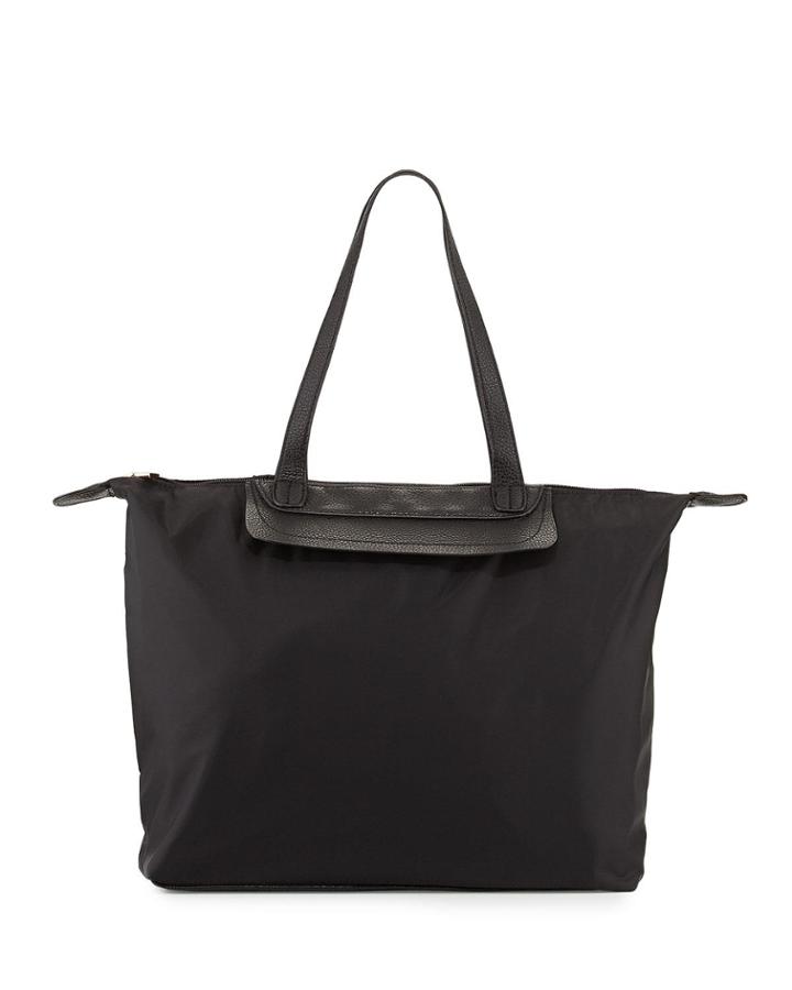 Neiman Marcus Mara Faux-leather Trimmed Tote Bag, Black