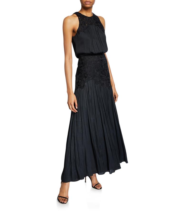 Metallic Memory Georgette Floral Applique Sleeveless Gown