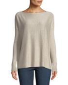 Long-sleeve Ribbed-side Boat Neck Easy Top