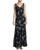 Floral-embroidered Maxi Dress, Black
