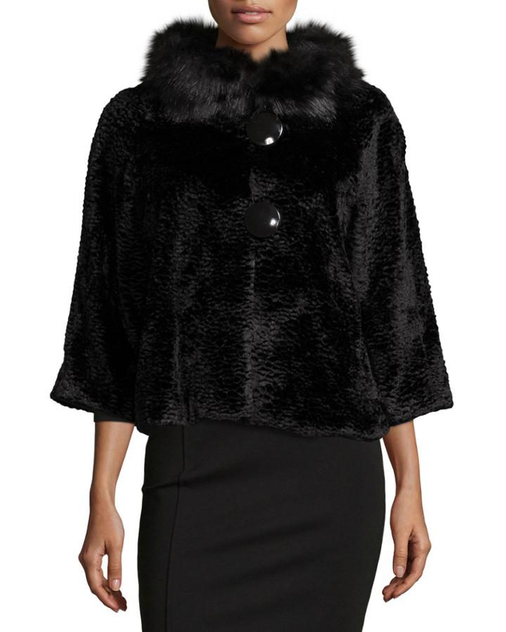 Alberto Makali 3/4-sleeve Faux-fur Two-button Jacket, Black, Women's,