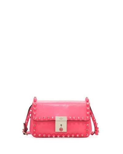 Lizard-skin Rockstud Sling Bag, Fuchsia