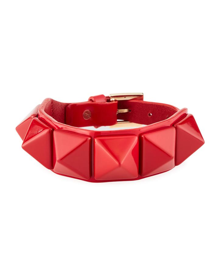 Leather Pyramid Bracelet, Red