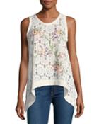 Sleeveless Embroidered Paillette Floral-lace Blouse
