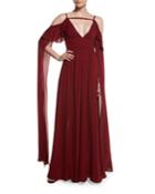 Long-sleeve Cold-shoulder Strappy Gown, Carmen
