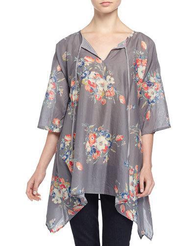 Mona Tie-neck Floral-print Tunic,