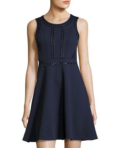 Sleeveless Stud-embellished Dress, Navy