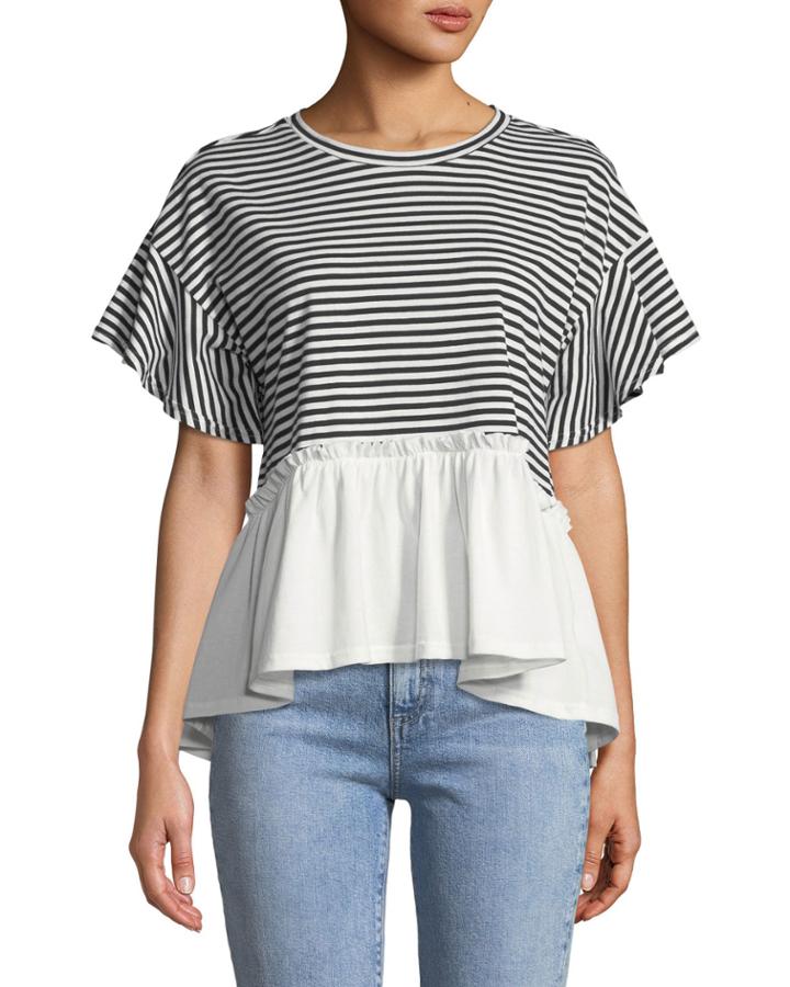 Striped Ruffle Short-sleeve Tee