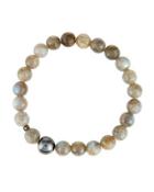 Labradorite, Diamond & Pearl Bead Bracelet